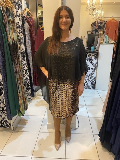Chiffon Overlay Dress With Sequins Underskirt