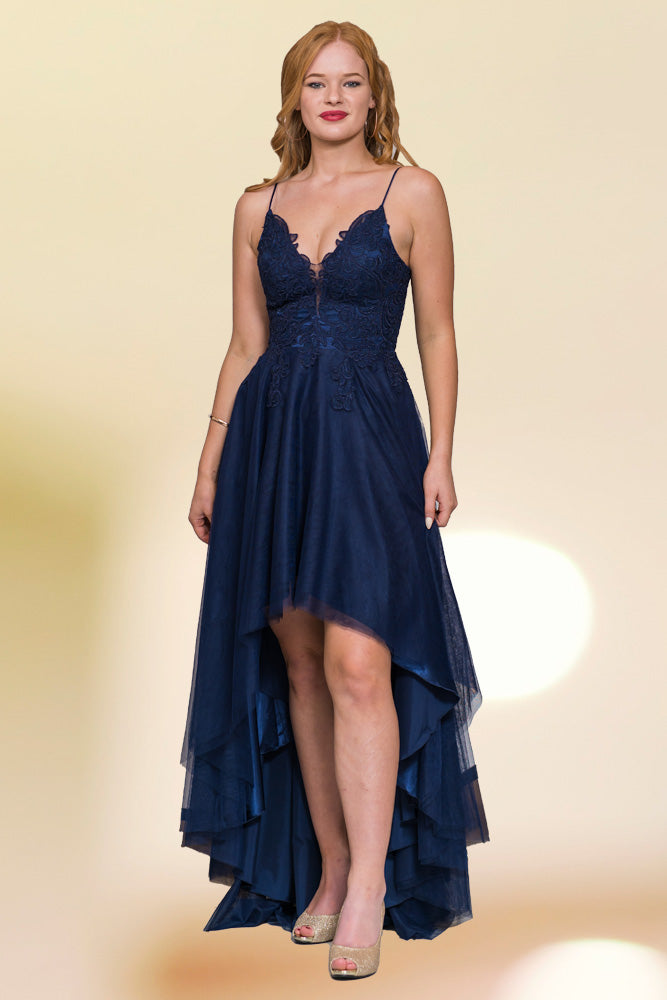 Long Lace Top Hi-Low Dress